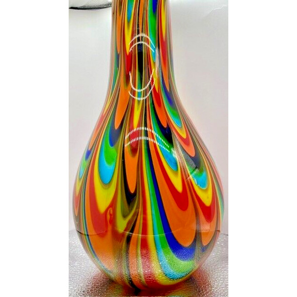 Art Glass Vase Modern Studio Swags & Red Interior 12" x 5" - 7 lbs - Picture 5 of 8